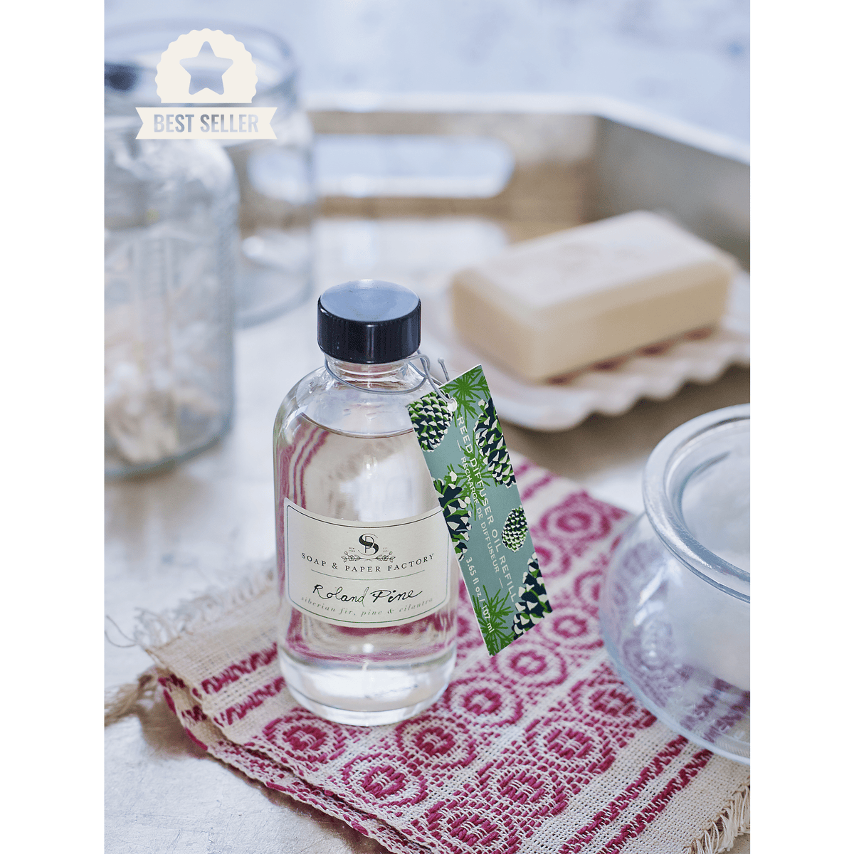 Soap & Paper Factory Roland Pine Reed Diffuser Refill 3.65oz lasts 6 months - Brought to you by Luxe & Lark