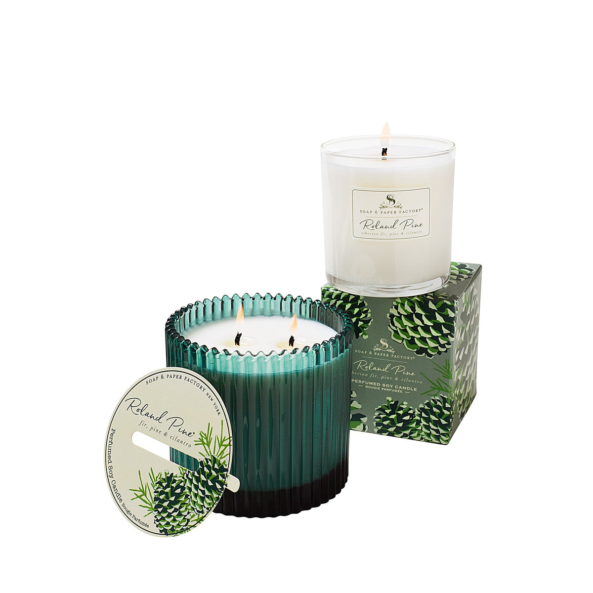 Soap & Paper Factory Roland Pine Single-Wick Forest Green Ribbed Glass Candle 6oz burn time 40 hours - Brought to you by Luxe & Lark