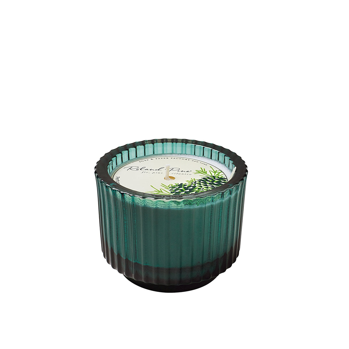 Soap & Paper Factory Roland Pine Single-Wick Forest Green Ribbed Glass Candle 6oz burn time 40 hours - Brought to you by Luxe & Lark