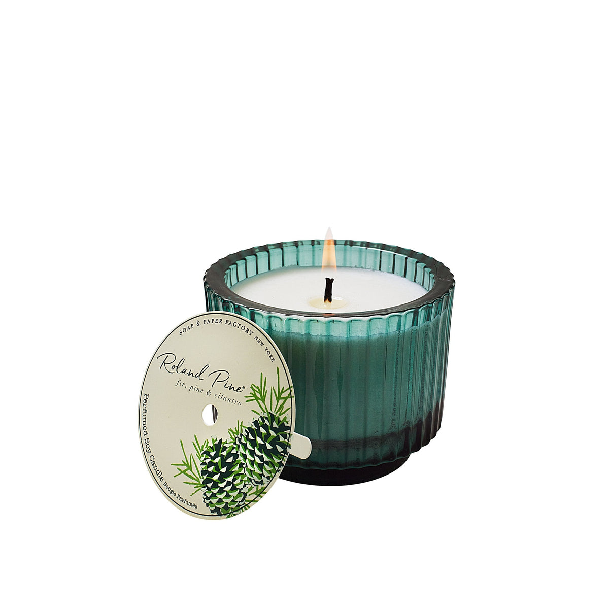 Soap & Paper Factory Roland Pine Single-Wick Forest Green Ribbed Glass Candle 6oz burn time 40 hours - Brought to you by Luxe & Lark