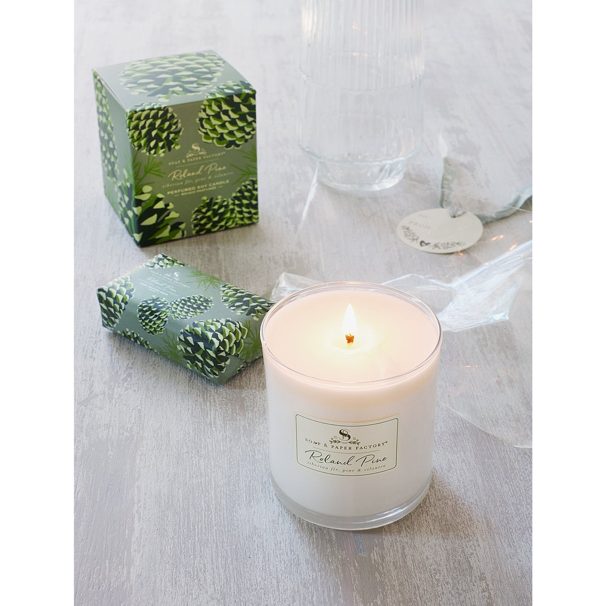 Soap & Paper Factory Roland Pine Single-Wick Candle 9.5oz & Soap 5oz Gift Set Large 65 hour burn time - Brought to you by Luxe & Lark