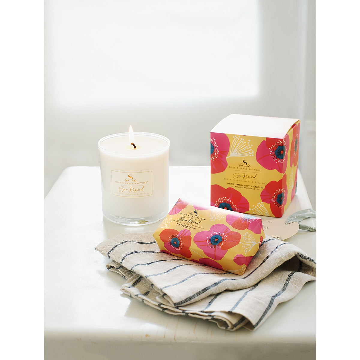 Soap &amp; Paper Factory Sun Kissed Single-Wick Candle 9.5oz &amp; Soap 5oz Gift Set burn time 65 hours - Brought to you by Luxe &amp; Lark