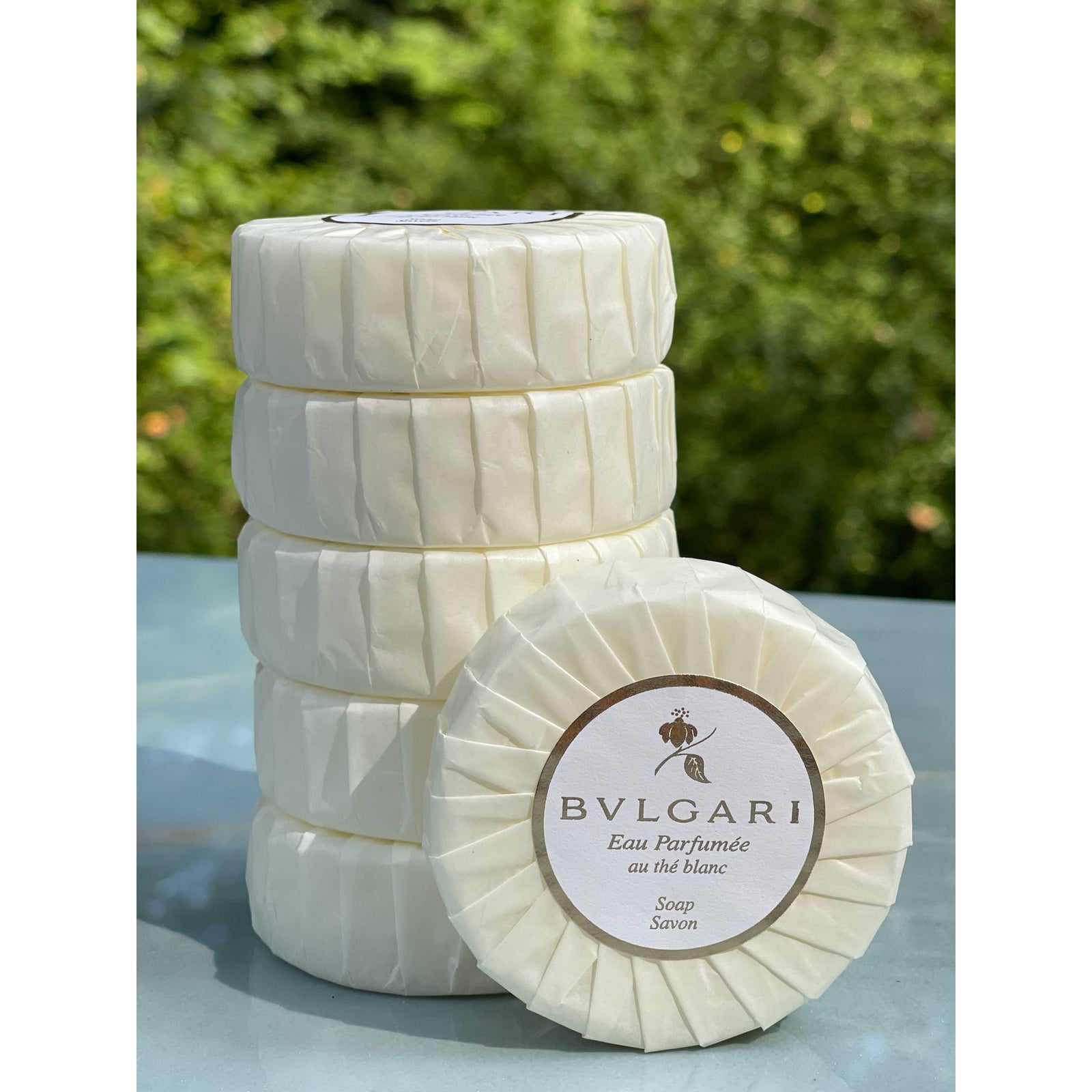 Bvlgari Au the Blanc White Tea Luxury Pleated Soap 75g 2.6oz Set of 6 - Brought to you by Luxe & Lark