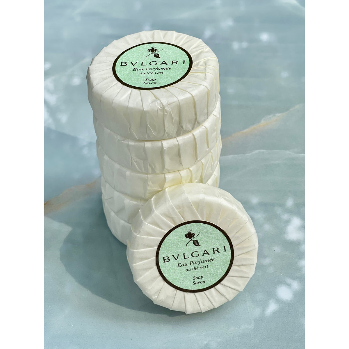 Bvlgari Bulgari Au the Vert Green Tea Pleated Soap - 50 Grams set of 6 1.7oz each - Brought to you by Luxe &amp; Lark
