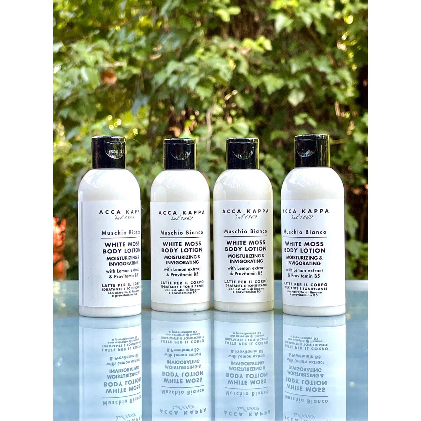 Acca Kappa White Moss Body Lotion, Set of 4 Travel Size Bottles 2.53oz / 75ml each - Brought to you by Luxe & Lark