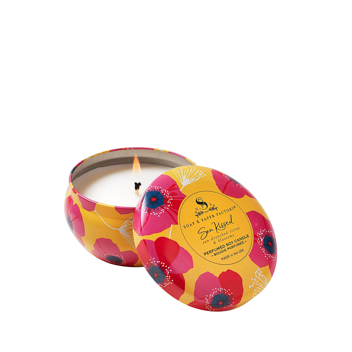 Soap &amp; Paper Factory Sun Kissed Large Tin Candle 6oz burn time 22 hours - Brought to you by Luxe &amp; Lark