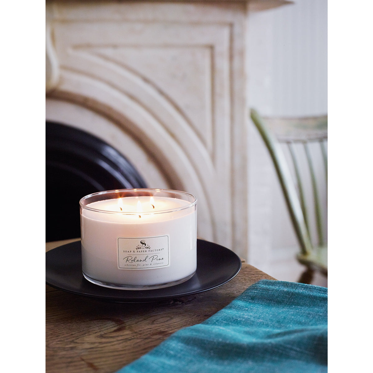 Soap & Paper Factory Roland Pine Three-Wick Candle 18oz burn time 50 hours - Brought to you by Luxe & Lark