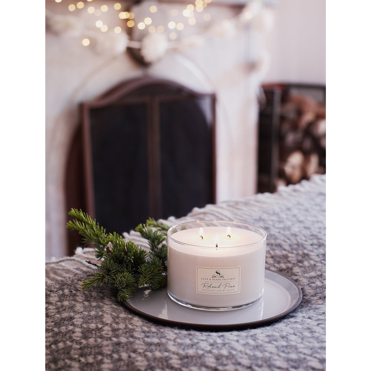 Soap & Paper Factory Roland Pine Three-Wick Candle 18oz burn time 50 hours - Brought to you by Luxe & Lark