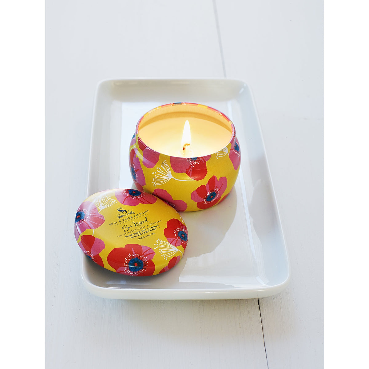 Soap &amp; Paper Factory Sun Kissed Small Tin Soy Candle 3oz burn time 18 hours - Brought to you by Luxe &amp; Lark
