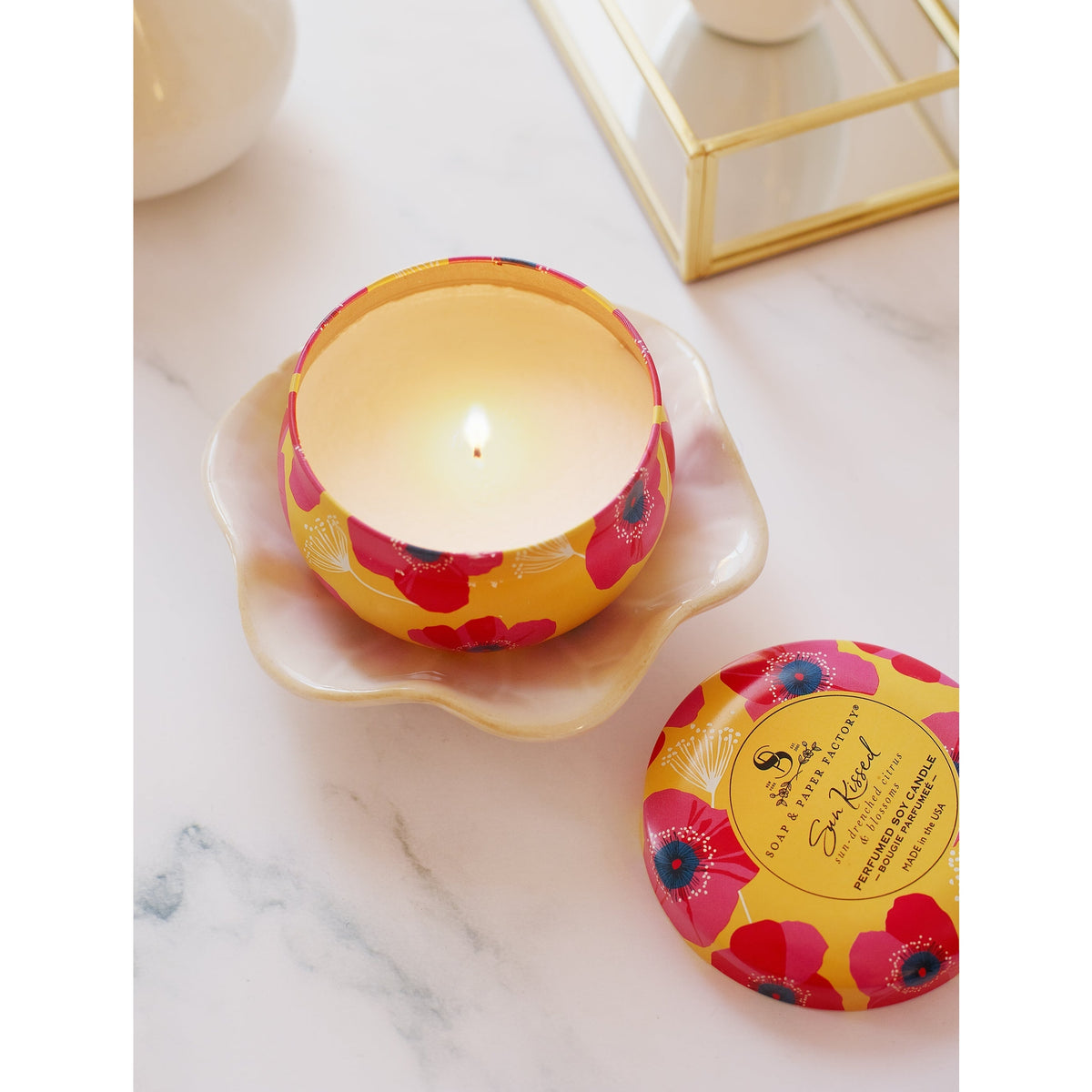 Soap &amp; Paper Factory Sun Kissed Small Tin Soy Candle 3oz burn time 18 hours - Brought to you by Luxe &amp; Lark