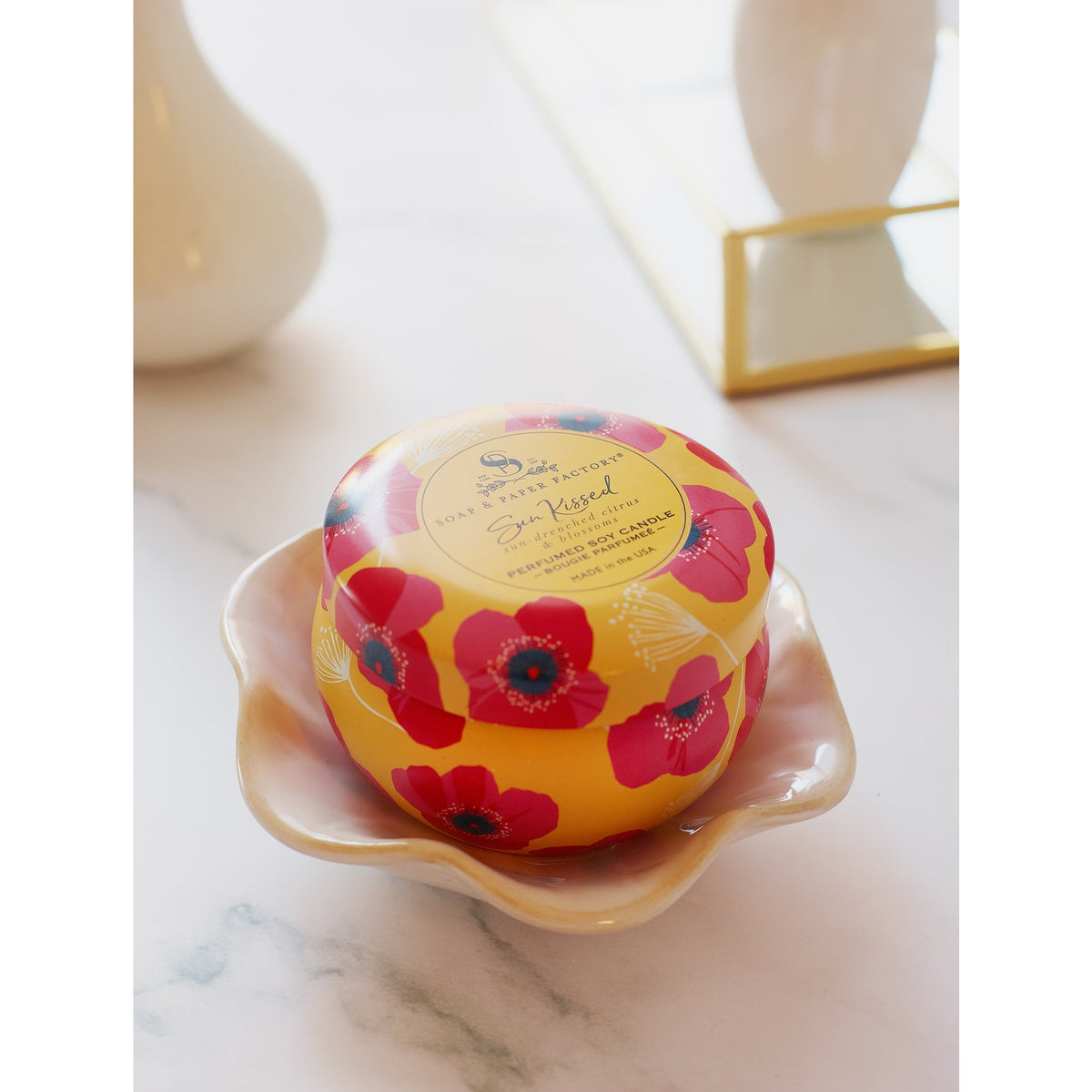 Soap &amp; Paper Factory Sun Kissed Small Tin Soy Candle 3oz burn time 18 hours - Brought to you by Luxe &amp; Lark