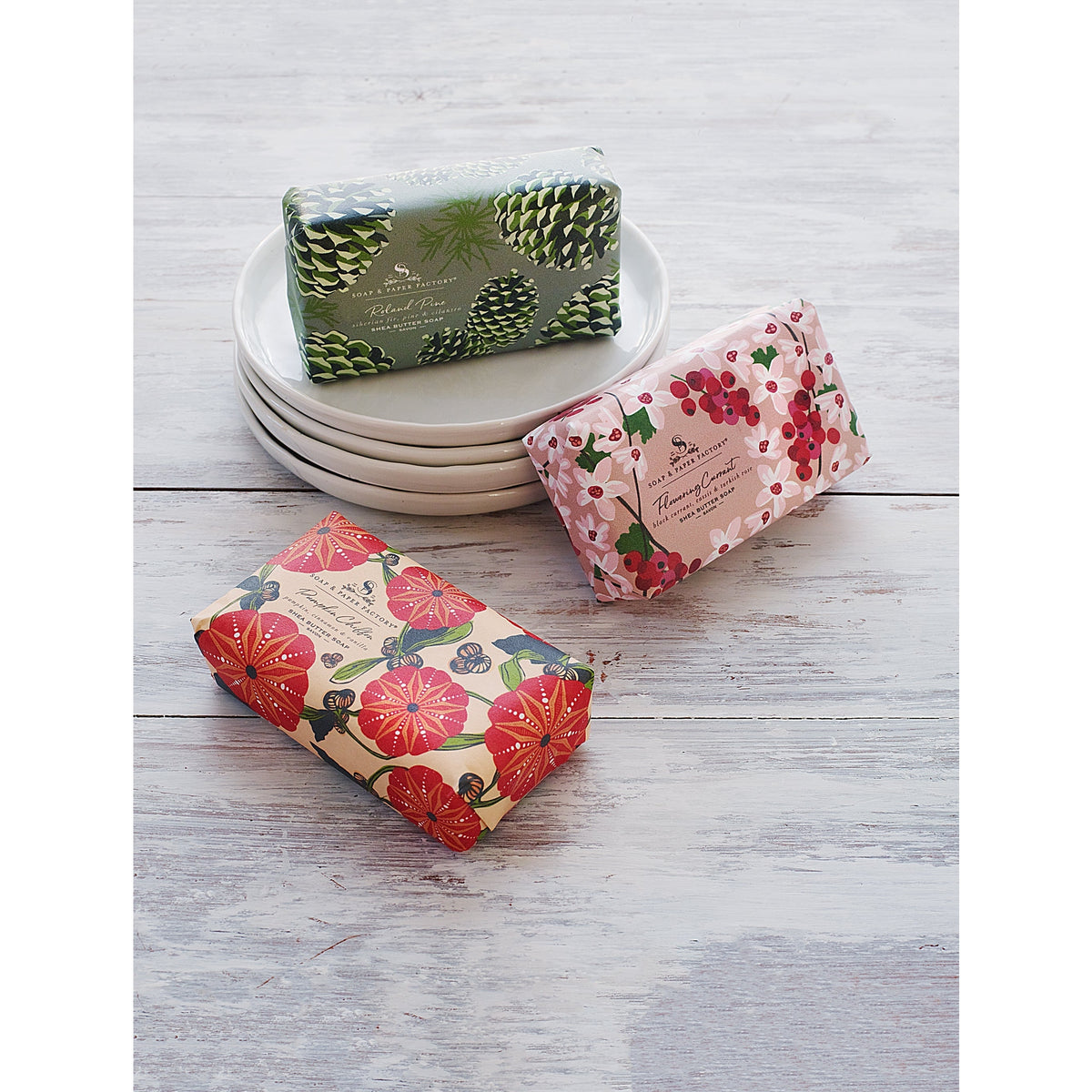 Soap &amp; Paper Factory Shea Butter Soap Trio Gift Set of 3 Flowering Current, Roland Pine, Pumpkin Chiffon 5oz each - Brought to you by Luxe &amp; Lark