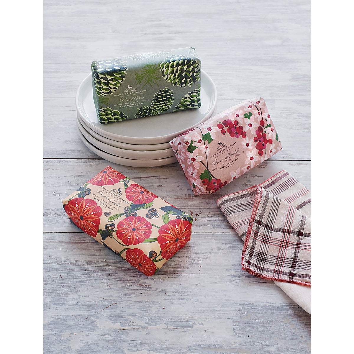 Soap &amp; Paper Factory Shea Butter Soap Trio Gift Set of 3 Flowering Current, Roland Pine, Pumpkin Chiffon 5oz each - Brought to you by Luxe &amp; Lark