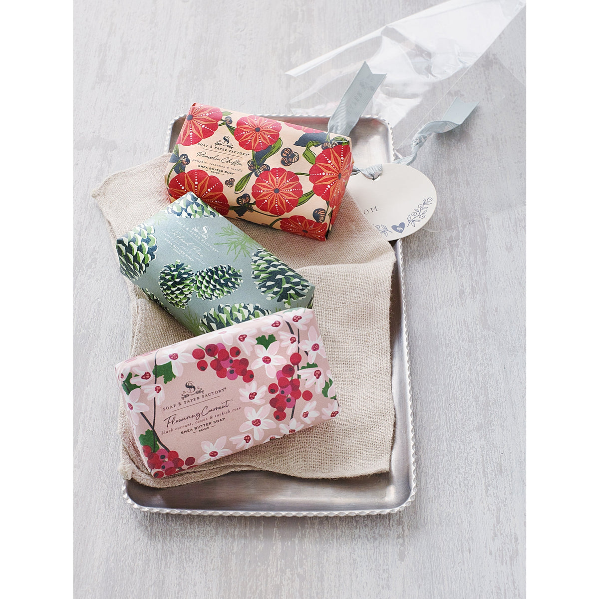 Soap &amp; Paper Factory Shea Butter Soap Trio Gift Set of 3 Flowering Current, Roland Pine, Pumpkin Chiffon 5oz each - Brought to you by Luxe &amp; Lark