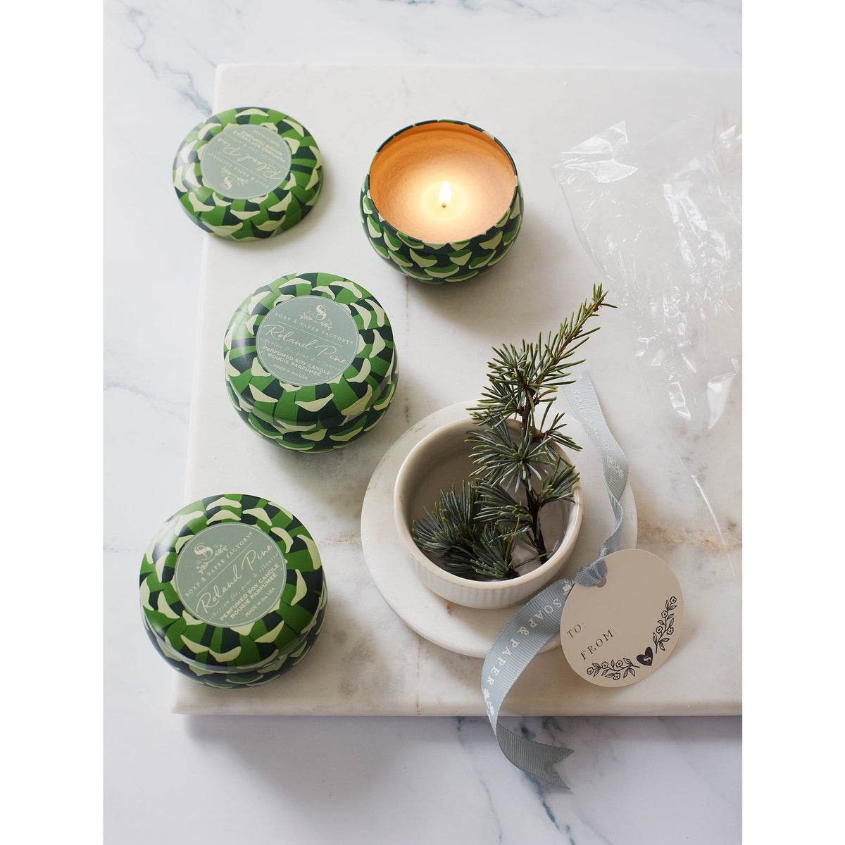 Soap & Paper Factory Roland Pine Small Tin Candle Trio Gift Set of 3, 3oz burn time 18 hours - Brought to you by Luxe & Lark