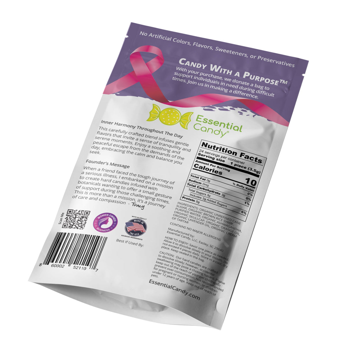 Essential Candy Uplifting Blend Functional Hard Candy, Tranquil and Chill Balance, Organic Ashwagandha, Skullcap, Orange, Lavender, Gluten-Free, Non-GMO, Vegan - Brought to you by Luxe &amp; Lark