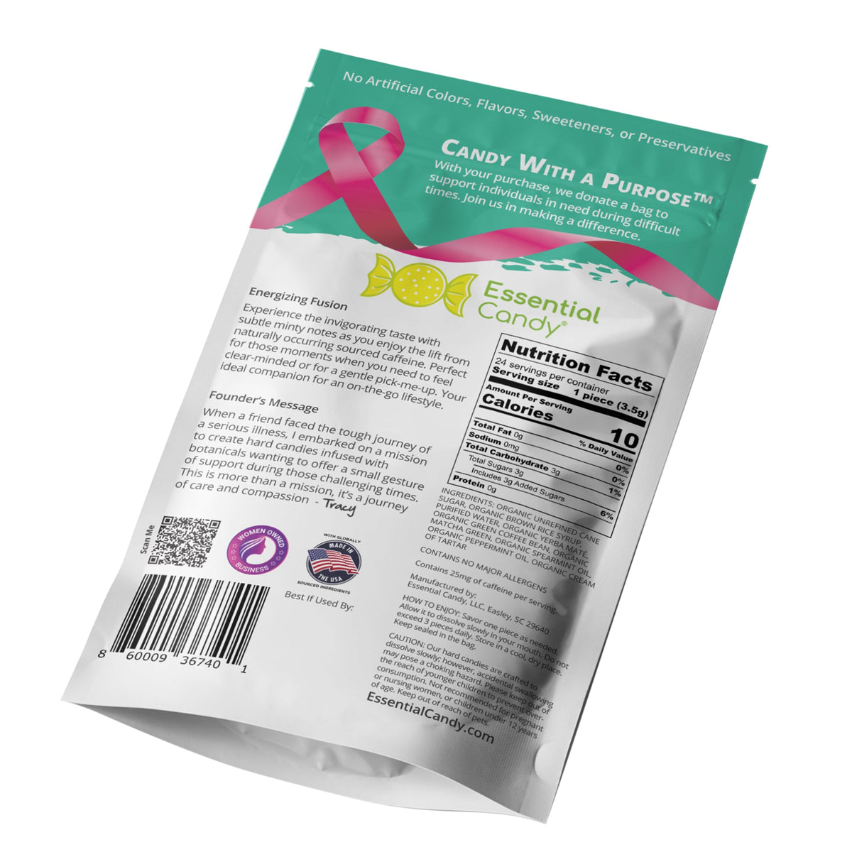 Essential Candy Zing! Energy Blend Functional Hard Candy, Refreshing and Cooling, Organic Yerba Mate´, Green Matcha, Green Coffee Bean, Spearmint, Peppermint, Gluten-Free, Non-GMO, Vegan - Brought to you by Luxe &amp; Lark