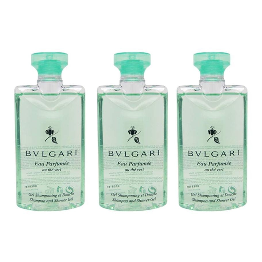 Bvlgari Au The Vert Green Tea Shampoo Combo Shower Gel, Body Wash, Set of 3 Travel Size Bottles 2.5oz 75ml each - Brought to you by Luxe & Lark