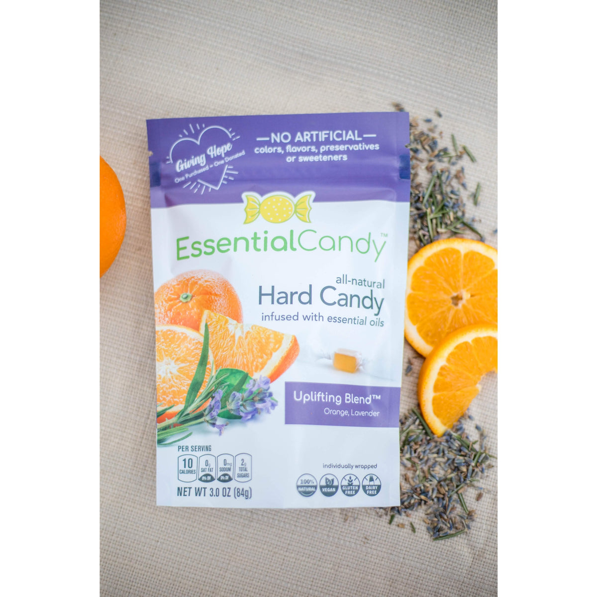Essential Candy Uplifting Blend Functional Hard Candy, Tranquil and Chill Balance, Organic Ashwagandha, Skullcap, Orange, Lavender, Gluten-Free, Non-GMO, Vegan - Brought to you by Luxe &amp; Lark