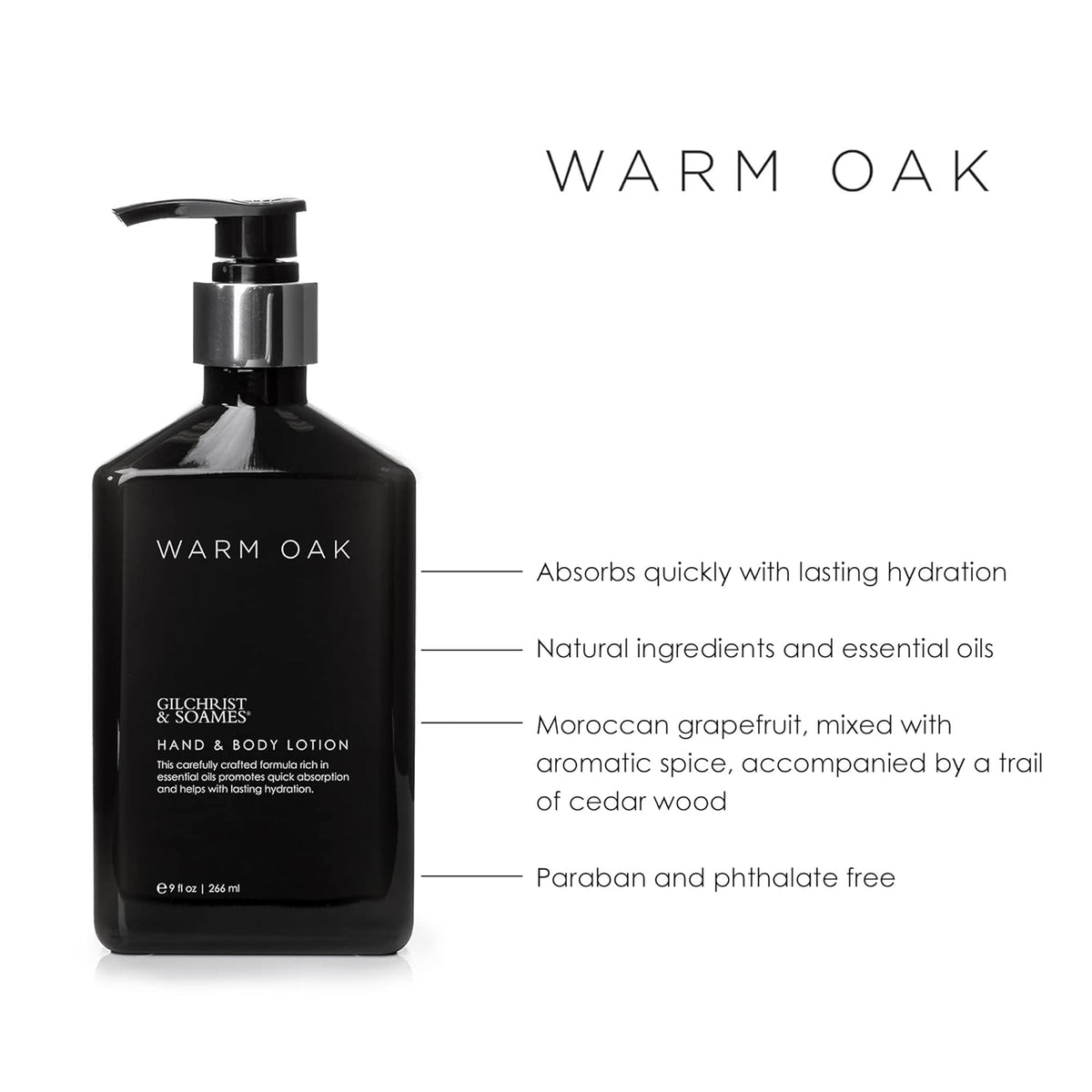 Gilchrist &amp; Soames Guild+Pepper Warm Oak Hand Body Lotion - 9oz - Full Size Natural, Essential Oils, All Skin Types, Zero Parabens, Sulfates, and Phthalates - Brought to you by Luxe &amp; Lark